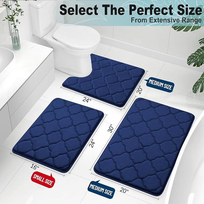 OLANLY Memory Foam Bath Mat Rug 24x16, Ultra Soft and Absorbent Bathroom Rugs, Non-Slip, Comfortable, Machine Washable Bath Carpet for Bathroom Floor, Tub, Shower and Home Decor Accessories, Navy | Thick Absorbent Carpet, Non-Slip Backing, Machine Wash...
