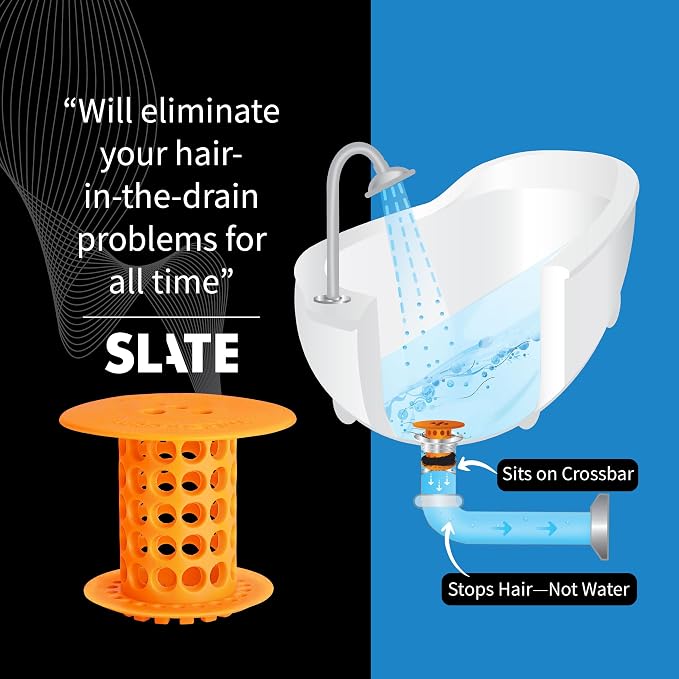 TubShroom Bathtub Drain Hair Catcher – In-Drain Tub Strainer & Clog Prevention Protector, Fits Standard 1.4”–1.75” Tub Drains, Easy Clean, Captures Human & Pet Hair out of Sight (Orange)