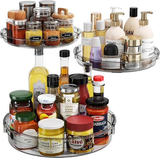 LAMU 3 Pack Lazy Susan Organizer Turntable for Cabinet, Condiment Organizer for Kitchen Pantry Organizers and Storage, Table Top, Fridge, Countertop, Spice Organization, 12'' 10.6'' 9.25'', Grey