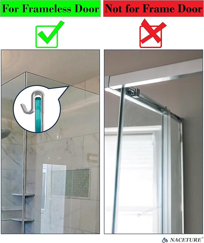 NACETURE Double Shower Door Hooks - Shower Hook Over The Door Towel Hook for Frameless Glass, Bathroom Hooks for Squeegee Rack, Robe, Organize (2 Pack)
