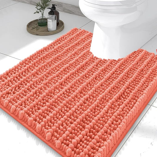 Smiry Bathroom Toilet Rugs U Shaped 24X20, Chenille Bath mats for Toilet | Coral Extra Soft Absorbent Non Slip Rubber Backing Contour Bath Rugs for Toilet, Machine Washable Contoured Bath Mats