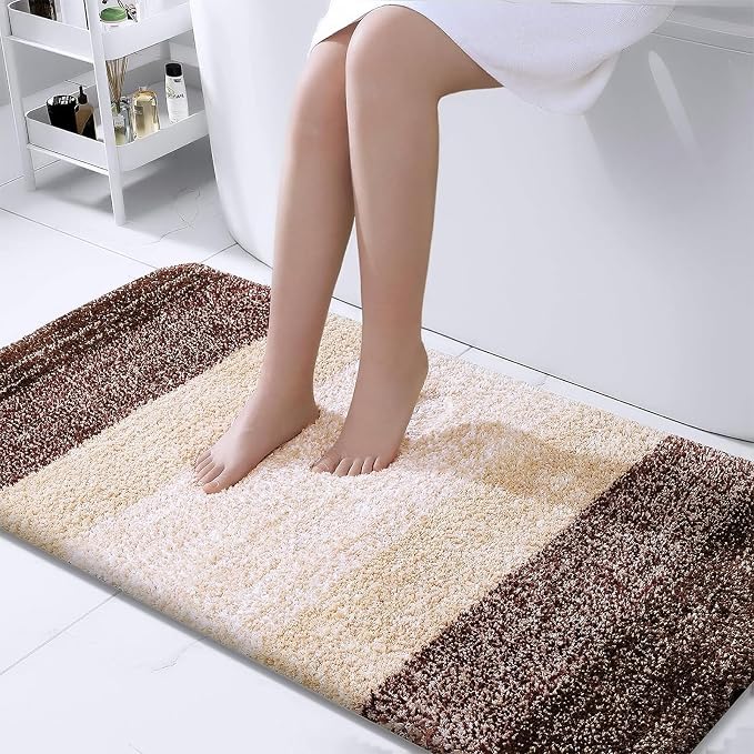 OLANLY Bathroom Runner Rug 47x24, Extra Soft Absorbent Microfiber Bath Rugs | Brown, Non-Slip Quick-Drying Rubber Backing, Machine Washable Long Bath Mat for Floor, Tub and Shower, Home Decor Accessories