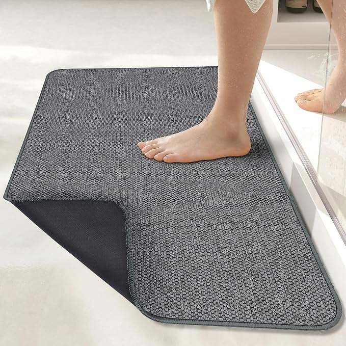 Bosap Bath Mat,Ultra Thin Bathroom Runner Rugs,Large Bath Mats for Bathroom,Quick Dry,Non-Slip,Machine Washable,Low Pile,Bath Rug,Shower Outside,Sink,Home Decor Accessories.Dark Grey,2'x6'(24x72inch)