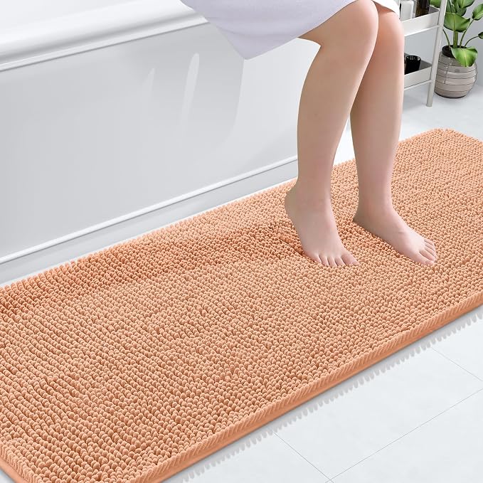 OLANLY Bathroom Runner Rugs 70x24, Extra Soft Absorbent Chenille Bath Rugs | Peach, Quick-Drying Rubber Backing, Machine Washable Long Bath Mat for Bathroom Floor, Tub and Shower, Home Decor Accessories