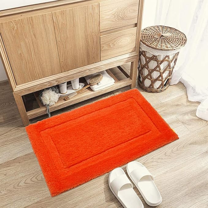 SHACOS Soft Microfiber Orange Bathroom Rugs Sets 2 Pieces 32x20 inch | Absorbent Plush Bath Rugs, Non Slip Washable Shaggy Bath Mats, Fluffy Bathroom Runner Floor Mats Shower Rug
