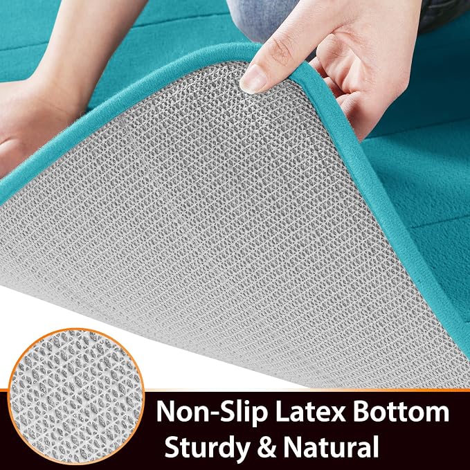 Yimobra Memory Foam Bath Mat, Super Soft Absorbent Bathroom Rug Non Slip, Quick Dry, Machine Washable Floor Carpet for Tub Shower, Home Decor Accessories, 24x17, Lake Blue