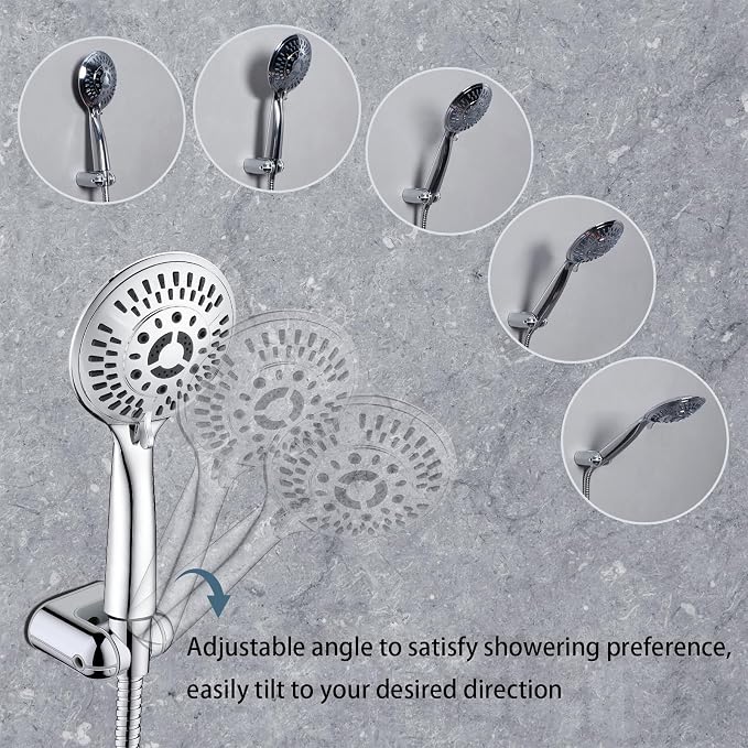 BRIGHT SHOWERS Shower Head Holder Wall Mount, Adjustable Handheld Shower Wand Holder with Universal Fit and Angle Adjustment, Chrome