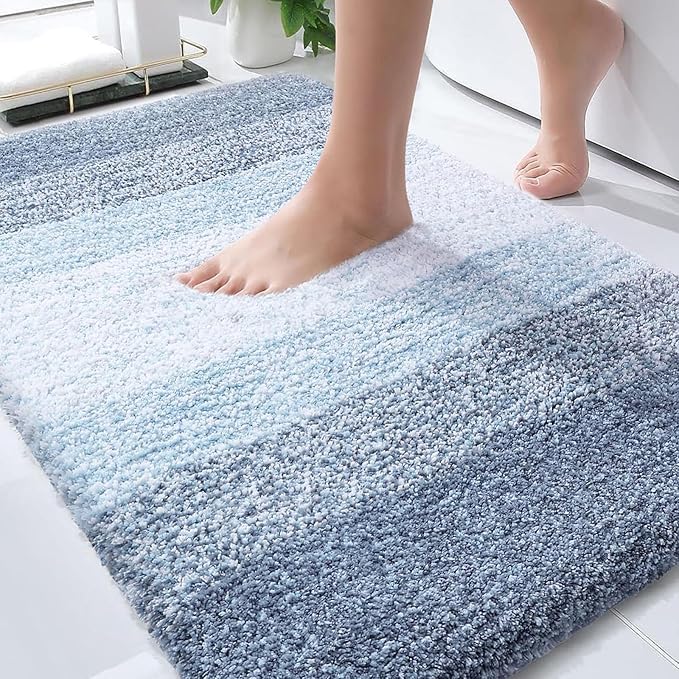 OLANLY Bathroom Rugs Mat 36x24, Extra Soft Absorbent Microfiber Bath Rugs | Blue, Non-Slip Quick-Drying Rubber Backing, Machine Washable Plush Bath Mat for Floor, Tub and Shower, Home Decor Accessories
