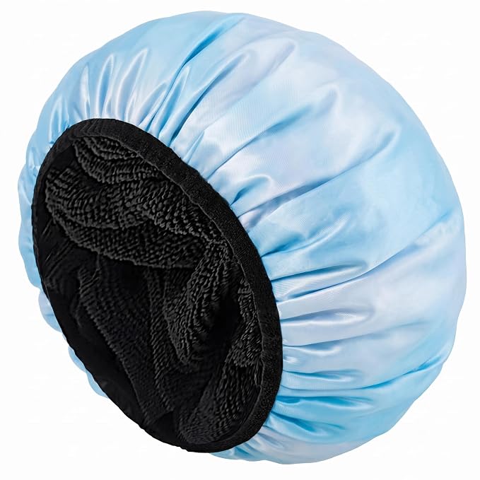 Aquior Shower Caps,Terry Lined Shower Cap for Women Reusable, Triple Layer Waterproof Bath Cap, Extra Large for Women Long Hair
