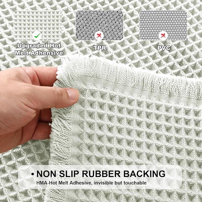 JIUZHEN Set of 2 Waffle Bath Mats Boho Bath Rugs 16"x24"+18"x30", Cream | Non Slip, Super Absorbent, Washable, Ultra Soft, Fast Drying Waffle Bathroom Rugs for Bathroom Floor, Tub, Shower