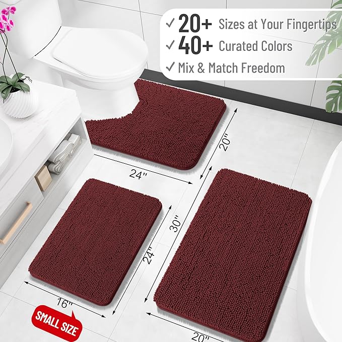 OLANLY Bathroom Rugs 34x21, Extra Soft Absorbent Chenille Bath Rugs | Andorra Red-Brown, Quick-Drying Rubber Backing, Washable Bath Mat for Bathroom Floor, Tub and Shower, Home Decor Accessories