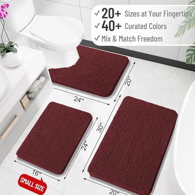 OLANLY Large Bathroom Rugs 40x32, Extra Soft Absorbent Chenille Bath Rugs | Andorra Red-Brown, Quick-Drying Rubber Backing, Washable Bath Mat for Bathroom Floor, Tub and Shower, Home Decor Accessories