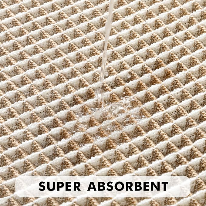 MIULEE Set of 2 Waffle Bathroom Rugs Brown&White Bath Mat 17"x24"+20"x47" | Non Slip, Super Absorbent, Washable, Ultra Soft, Rubber Backed, Small Boho Bath Rug and Bathroom Runner for Floor Tub Shower