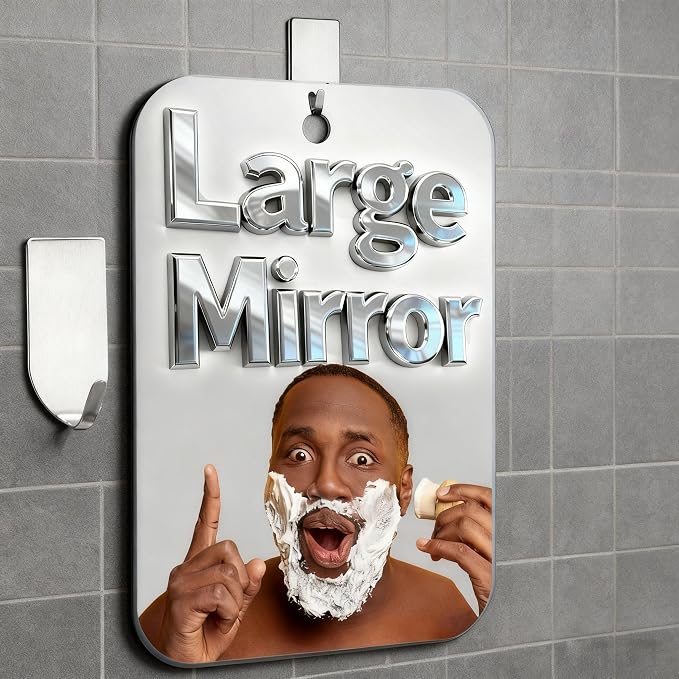 Thicken Shower Mirror Fogless for Shaving,(Small 6.12x4.06 Inch) Anti Fog Shaving Mirror No Fog Free Holder NO-Drilling Waterproof, Small Wall Mounted Bathroom Accessories Camping Hanging Men
