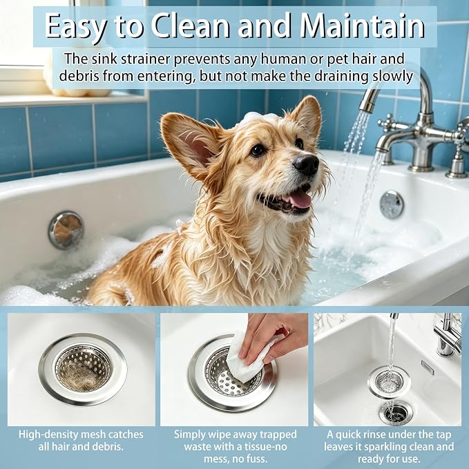 20PCS Bathtub Drain Strainer, 2.9" Shower Drain Hair Catcher Hair Stopper Wash Basin Filter Stainless Steel Tub Drain Cover, Anti-Clog Bathroom Kitchen Sink Drain Strainer (2.9" Top & 1.77" Basket)