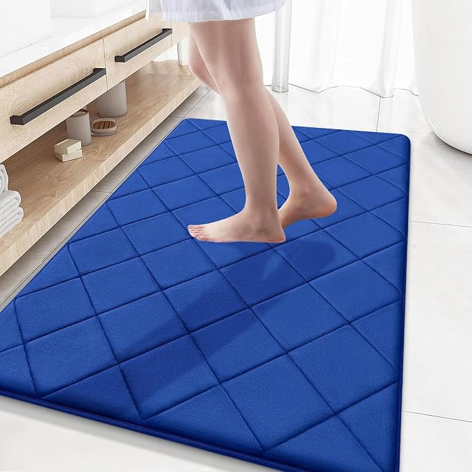 OLANLY Memory Foam Bath Mat 59x34, Ultra Soft and Absorbent Bathroom Rugs | Royal Blue, Quick Dry, Machine Washable Shower Bath Rugs, Comfortable Bath Carpet for Bathroom Floor, Tub and Shower
