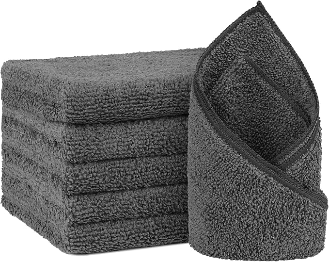 Orighty 6-Pack Grey Hand Towels, 16x28 inch Microfiber Gym Towels | Quick Drying & Absorbent, Lightweight & Thin Grey Yoga Towel - Multi-Purpose Camping Towel for SPA, Hotel & Bathroom