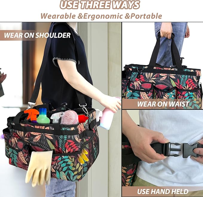Cleaning Caddy Organizer With Handle - Large Caddy Bag For House, Car, And Bathroom Cleaning Supplies, Housekeeping Handbag With Adjustable Shoulder Straps (Red)