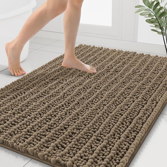 Smiry Bathroom Rugs 40X32, Extra Soft Rubber Backing Chenille Bath Mats | Camel Machine Washable Non Slip Quick Dry Bath Mats for Bathroom Floor, Tub, Shower, Home Decor Accessories