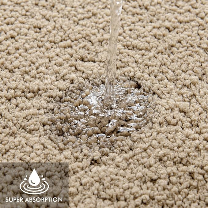 MIULEE Tan Bathroom Rugs Set 2 Piece Soft Bath Mats 20x20+20x32 Inch | Absorbent Microfiber Bath Mat and U-Shaped Toilet Rug, Non Slip, Quick Dry, for Bathroom Floor Tub Showers, Machine Washable