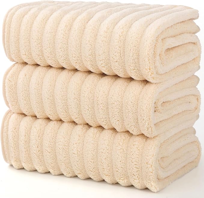 Luxury 3-Piece Quick-Dry Bath Towel Set – Ultra Soft Microfiber Towels | Hand Bath Towels for Bathroom, Pool, Home, Sports Gym & Travel – Elegant Twill Design (14”x 29.6”)