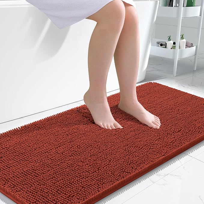 OLANLY Bathroom Runner Rugs 47x24, Extra Soft Absorbent Chenille Bath Rugs | Rustic Terracotta, Quick-Drying Rubber Backing, Machine Washable Long Bath Mat for Bathroom Floor, Tub and Shower, Home Decor