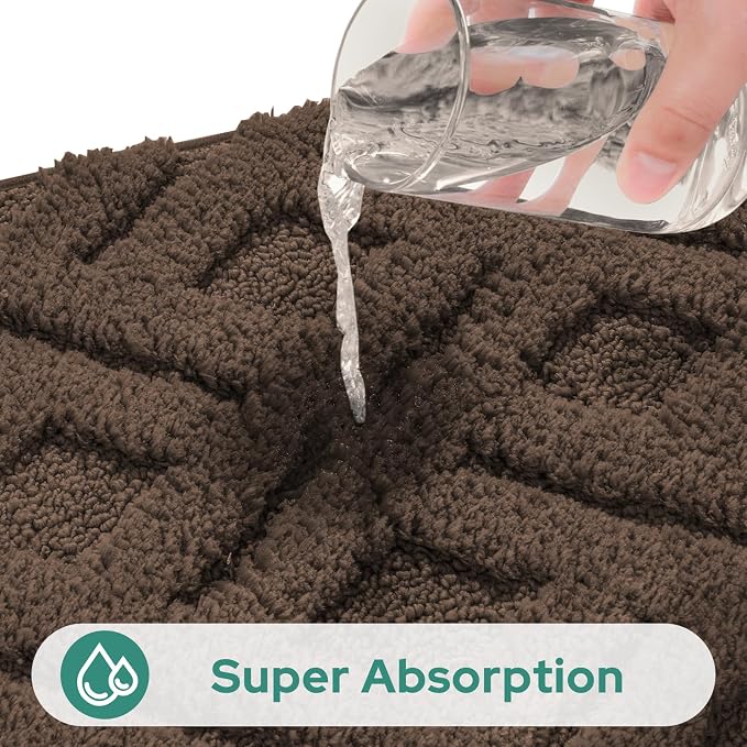 HOMEIDEAS Brown Bathroom Rug Set 2 Piece, 20"x32"+16"x24" | Soft Microfiber Tufted Bath Mats, Super Absorbent, Non Slip, Machine Washable for Everyday Use