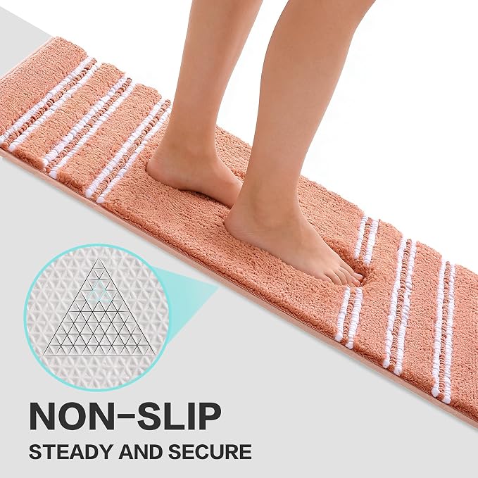 Kmson Bathroom Rugs Mat, 20"x32" Ultra Soft Washable Shaggy Chenille Bath Rugs, Non-Slip Fluffy Thick Water Absorbent Microfiber Mat for Bathtub, Sink and Shower, Pink