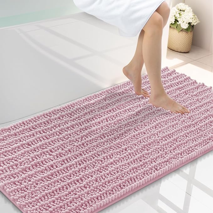 Smiry Bathroom Rugs 44X24, Extra Soft Rubber Backing Chenille Bath Mats | Dusty Rose Machine Washable Non Slip Quick Dry Bath Mats for Bathroom Floor, Tub, Shower, Home Decor Accessories