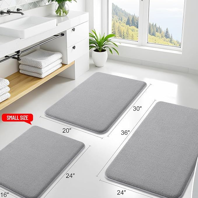 Smiry Memory Foam Bath Mat 72x24, Extra Soft Absorbent Bathroom Rugs | Grey Quick Dry, Machine Washable Bath Mats for Bathroom, Shower, Tub and Home Decor Accessories