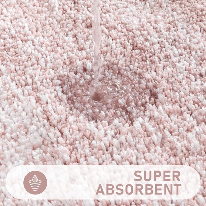 Bsmathom Bathroom Rug Set 4 Piece, Plush Microfiber Bath Mat, Pink | Extra Water Absorbent, Non Slip Washable Runner Bath Rugs with Toilet Lid Cover and U-shaped Contour Toilet Mat