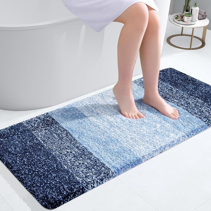 OLANLY Bathroom Runner Rug 47x20, Extra Soft Absorbent Microfiber Bath Rugs | Navy, Non-Slip Quick-Drying Rubber Backing, Machine Washable Long Bath Mat for Floor, Tub and Shower, Home Decor Accessories