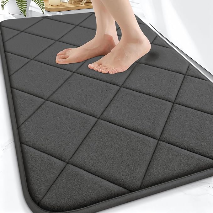 OLANLY Memory Foam Bath Mat 30x20, Ultra Soft and Absorbent Bathroom Rugs | Black, Quick Dry, Machine Washable Shower Bath Rugs, Comfortable Bath Carpet for Bathroom Floor, Tub and Shower