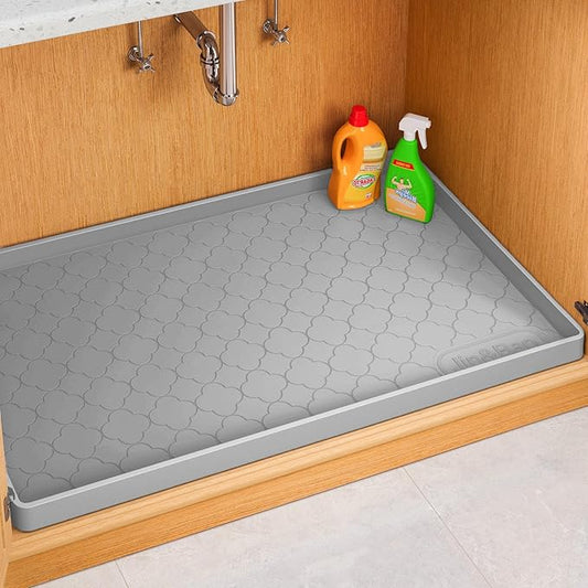 Jin&Bao Waterproof Under Sink Mat 28" x 22", Thick Silicone Mat Cabinet Protector for Kitchen and Bathroom, Shelf Liner, Home Organizer and Storage, Multipurpose Tray for Gadgets and Essentials