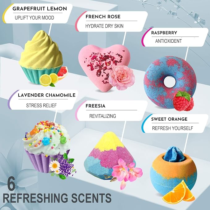 Bath Bombs for Girls – 6 Organic Bath Bombs Gift Set w/Natural Ingredients | Bath Bombs Aromatherapy Bubble Bath for Kids, Teens, Women, Skin Moisturizing Bathbombs for Girls Ages 8-12, Lush Spa Kit
