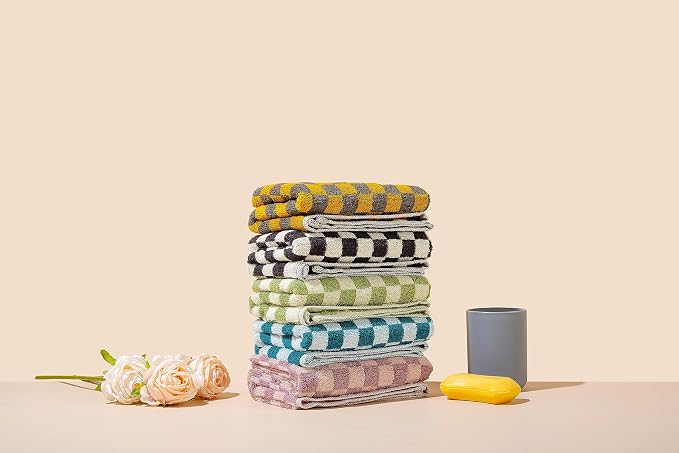 Hand Towels 10 Pack - Cotton Face Towels Soft, Absorbent, and Decorative Checkered Design for Bathroom, Kitchen, Gym, and Spa - 13 x 29 Inches for Any Occasion