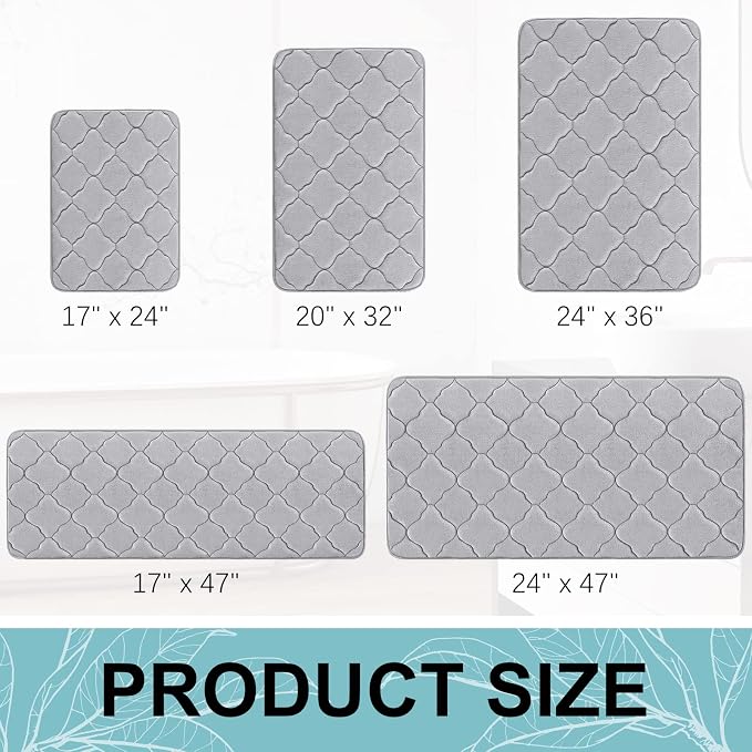 OLANLY Memory Foam Bath Mat Rug 47x24, Ultra Soft and Absorbent Bathroom Rugs, Non-Slip, Comfortable, Machine Washable Bath Carpet for Bathroom Floor, Tub, Shower and Home Decor Accessories, Grey | Thick Absorbent Carpet, Non-Slip Backing, Machine Wash...