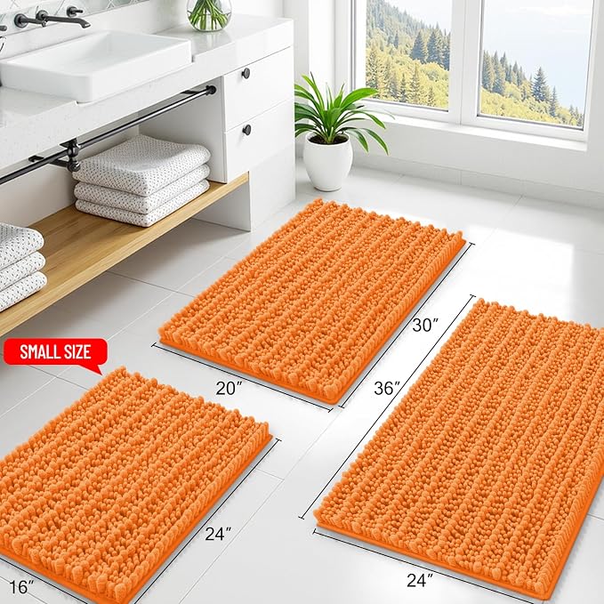 Smiry Bathroom Rugs 36X24, Extra Soft Rubber Backing Chenille Bath Mats | Orange Machine Washable Non Slip Quick Dry Bath Mats for Bathroom Floor, Tub, Shower, Home Decor Accessories