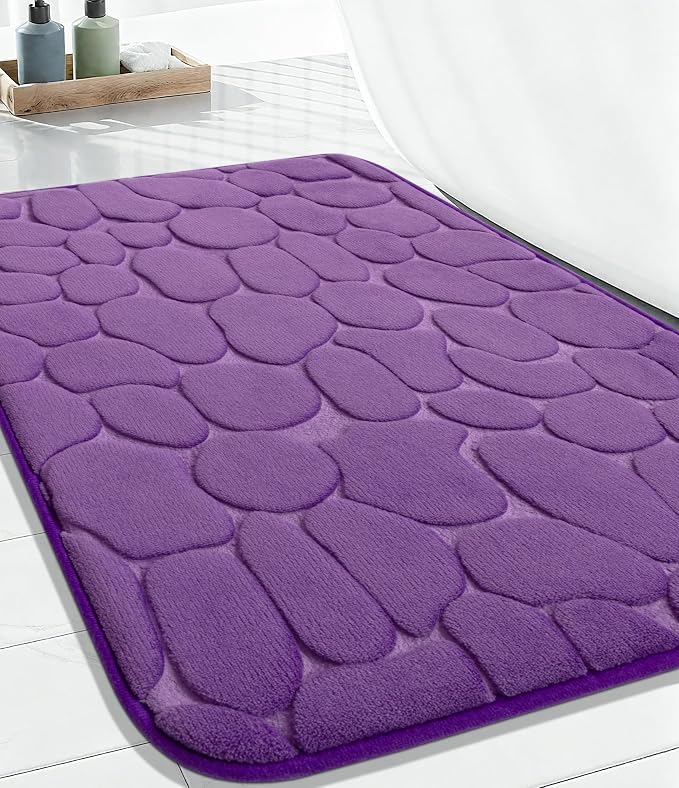 YIHOUSE Memory Foam Bath Mat Cobblestone Bathroom Rugs Super Water Absorbent Bath Mats for Bathroom Machine Washable Bath Rugs(24 x 36,Eggplant)