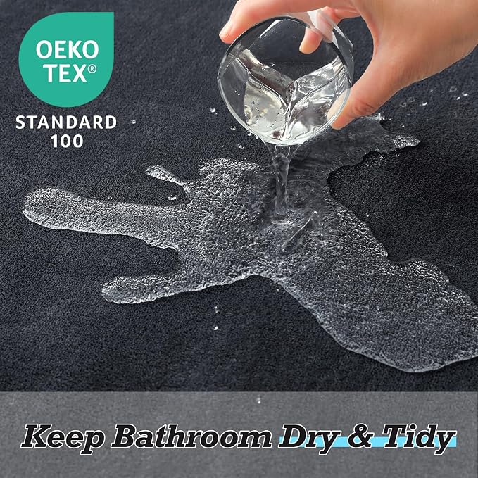 Bathroom Rugs Sets 3 Piece, Non-Slip & Quick Dry Bath Mat Set, Ultra Soft Velvet Bath Rugs for Bathroom, Toilet and Shower Floor, Dark Grey