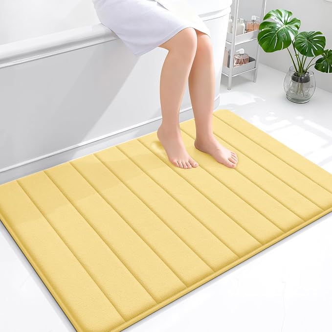 OLANLY Memory Foam Large Bath Mat 44x32, Super Soft Absorbent Bathroom Rugs | Yellow, Quick Dry Bath Rug, Machine Washable Shower Floor Mats, Bathmat Carpet for Bathroom Floor, Tub and Shower