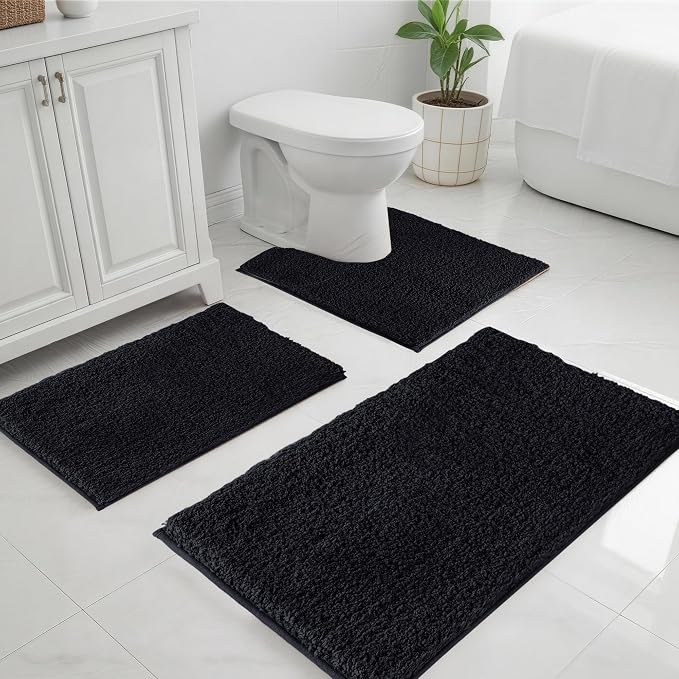 Bathroom Rugs Sets 3 Piece Non Slip Washable Bath Mat Set | Microfiber bath rug set with toilet mats for bathroom , Soft Absorbent toilet rug set TPR Rubber Backed bathroom floor mat