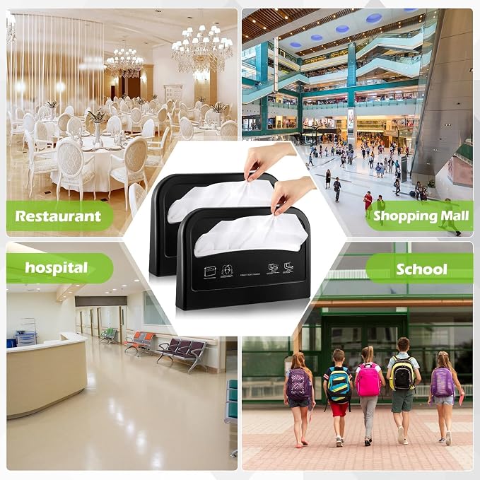 Hushee 2 Pcs Toilet Seat Cover Dispenser Wall Mount, Toilet Seat Cover Holder Plastic Black Dispenser for Disposable Half Fold Toilet Seat Liner for Commercial and Bathroom Use