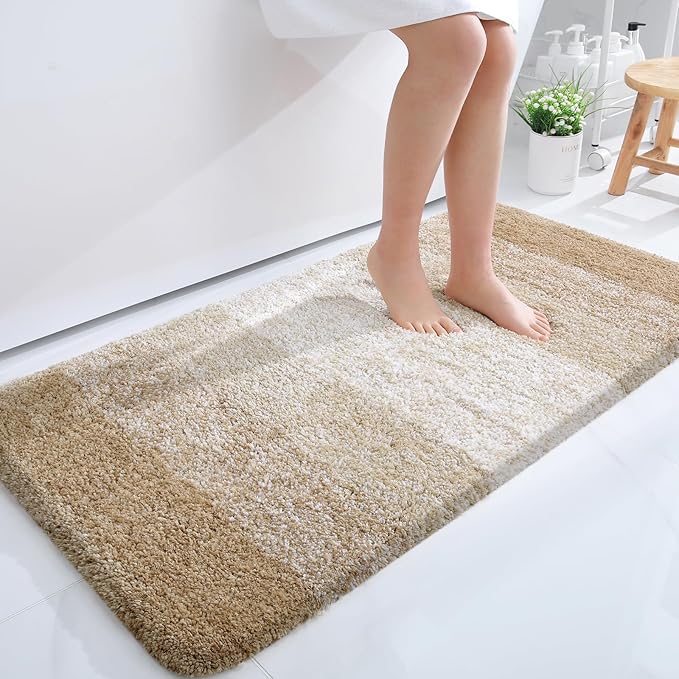 OLANLY Bathroom Runner Rug 44x24, Extra Soft Absorbent Microfiber Bath Rugs | Tan, Non-Slip Quick-Drying Rubber Backing, Machine Washable Long Bath Mat for Floor, Tub and Shower, Home Decor Accessories