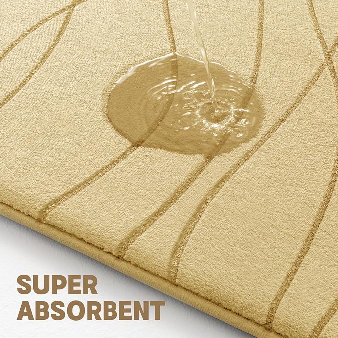 YIHOUSE Bathroom Rugs Set 2 Piece, Memory Foam Bath Mat Beige | U Shaped+Small Mat, Ultra Soft, Absorbent, Non-Slip, Machine Washable, for Bathroom, Sink and Toilet