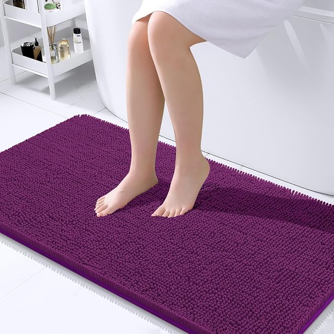 OLANLY Bathroom Runner Rugs 44x24, Extra Soft Absorbent Chenille Bath Rugs | Purple, Quick-Drying Rubber Backing, Washable Long Bath Mat for Bathroom Floor, Tub and Shower, Home Decor Accessories