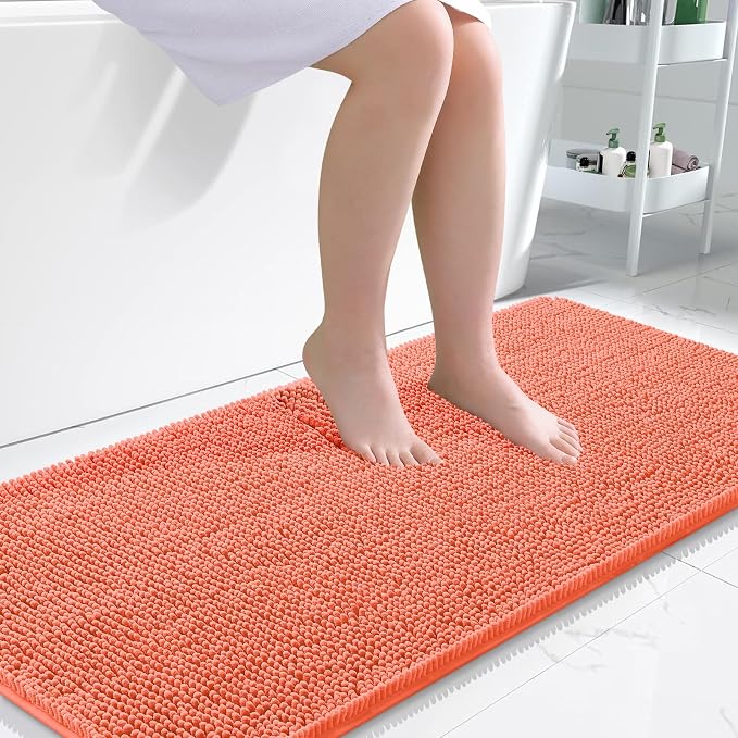 OLANLY Large Bathroom Rugs 50x30, Extra Soft Absorbent Chenille Bath Rugs | Coral, Quick-Drying Rubber Backing, Machine Washable Bath Mat for Bathroom Floor, Tub and Shower, Home Decor Accessories
