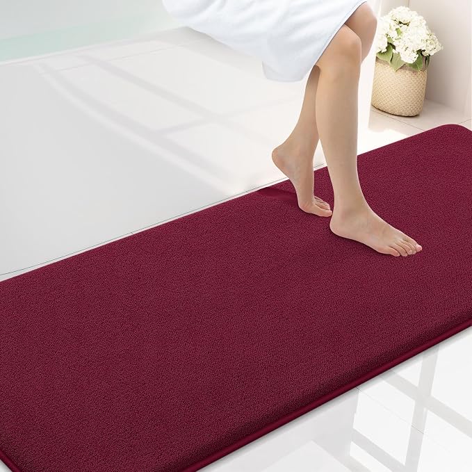 Smiry Memory Foam Bath Mat 72x24, Extra Soft Absorbent Bathroom Rugs | Burgundy Quick Dry, Machine Washable Bath Mats for Bathroom, Shower, Tub and Home Decor Accessories