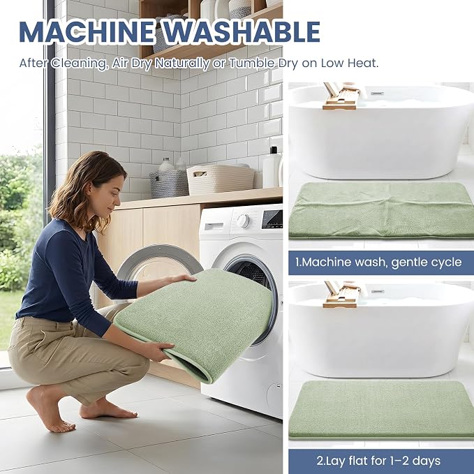 Smiry Memory Foam Bath Mat 59x35, Extra Soft Absorbent Bathroom Rugs | Sage Green Quick Dry, Machine Washable Bath Mats for Bathroom, Shower, Tub and Home Decor Accessories