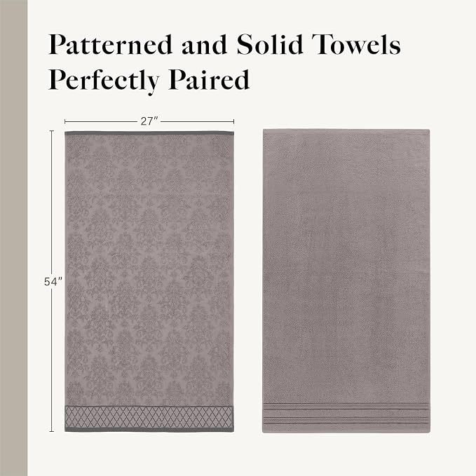 Modern Threads 6 Piece Cotton Bath Towel Set – Ultra Soft 550 GSM Towels – Bathroom Set with Hand Towels and Washcloths – Diamond Border (Silver Cloud)
